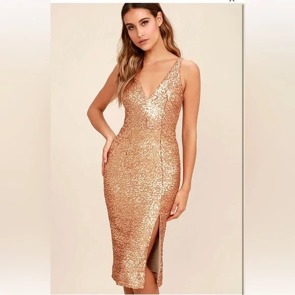 slim fit dress slacks Gold Sequin Corset Midi Dress Large / As Shown main image 1